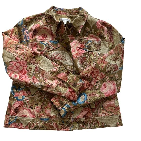 Coldwater Creek Jacket Petite Brown Pink Blue Floral Button Front Size SP - Picture 7 of 12